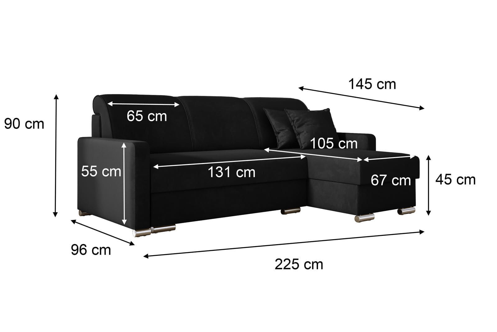 BLACK CORNER SOFA BED LUNA MINI 225X145 CM -  - My Sofas 
