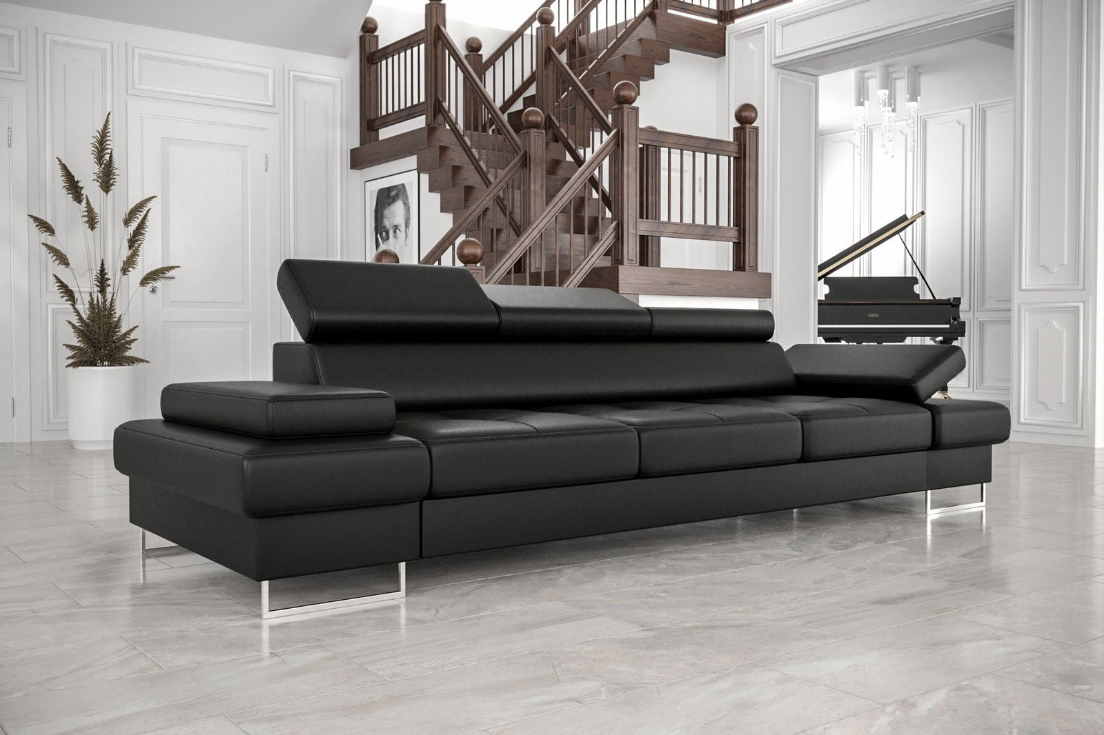 BLACK ECO LEATHER THREE-SEATER SOFA GALAXY II 300 CM -  - My Sofas 