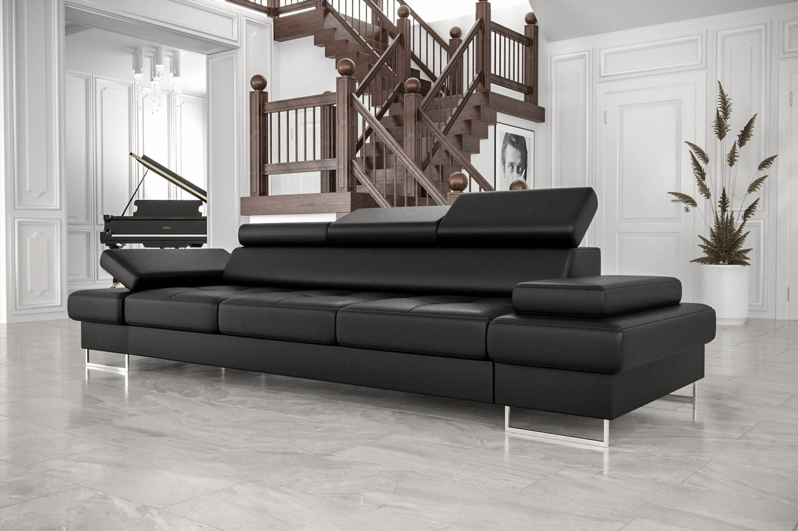 BLACK ECO LEATHER THREE-SEATER SOFA GALAXY II 300 CM -  - My Sofas 