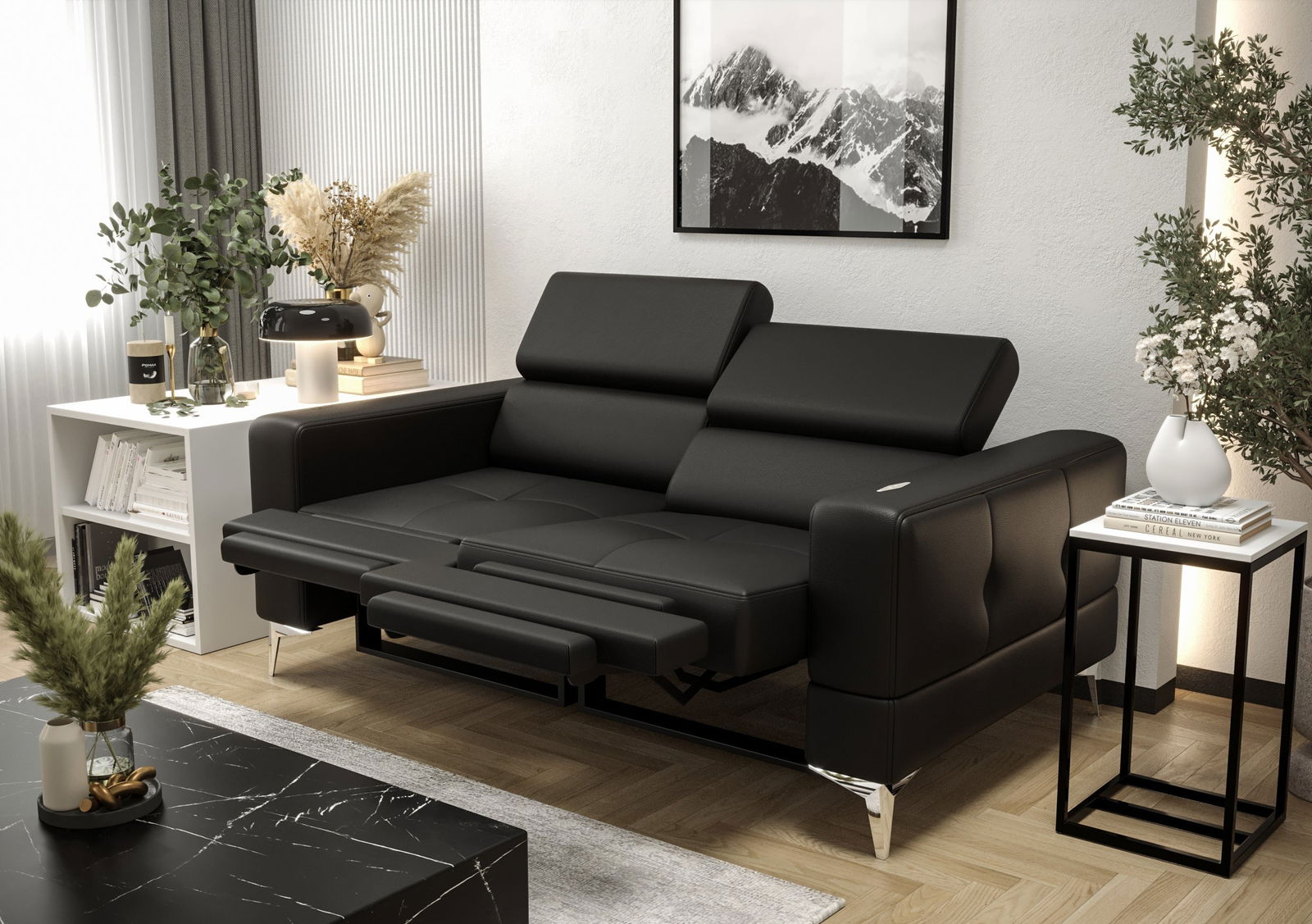 BLACK ECO LEATHER TWO-SEATER SOFA TOSCANIA II RELAX 185 CM -  - My Sofas 