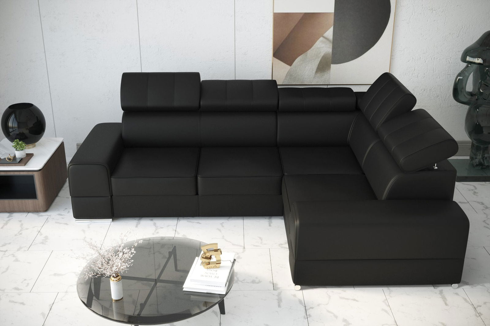 BLACK LEATHER CORNER SOFA BED ROYAL II 280×210 -  - My Sofas 