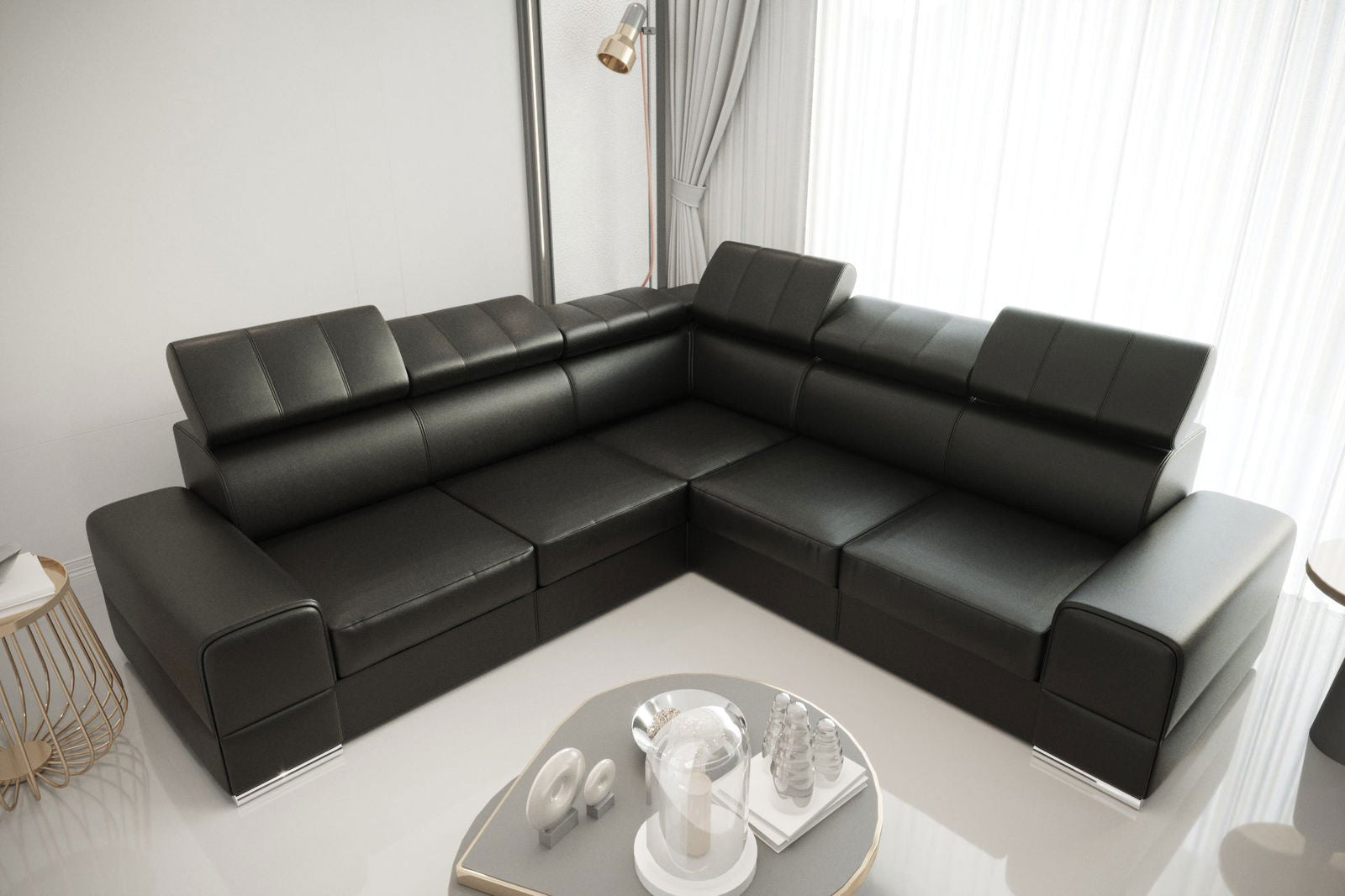 BLACK NATURAL LEATHER CORNER SOFA BED ROYAL MAX 286X286 -  - My Sofas 