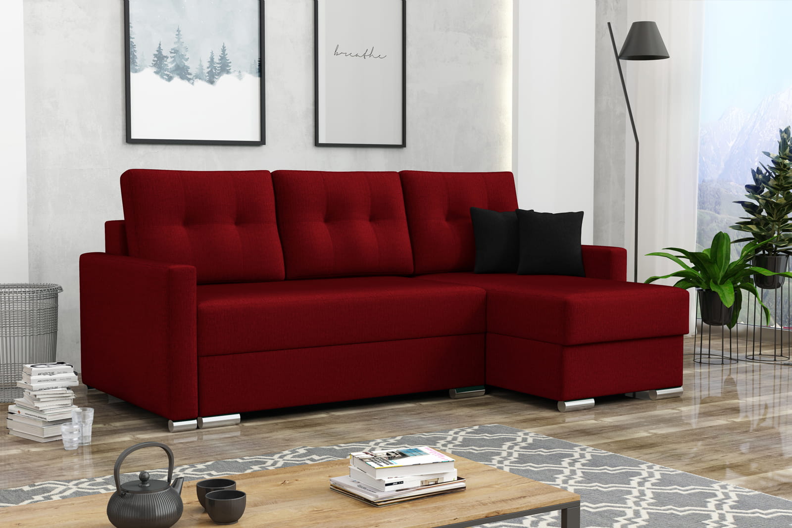 BURGUNDY CORNER SOFA BED ROBY 220X140