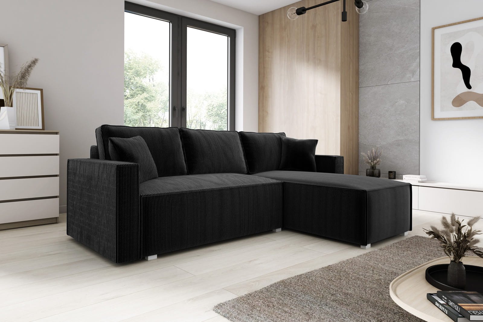 Black corner sofa bed