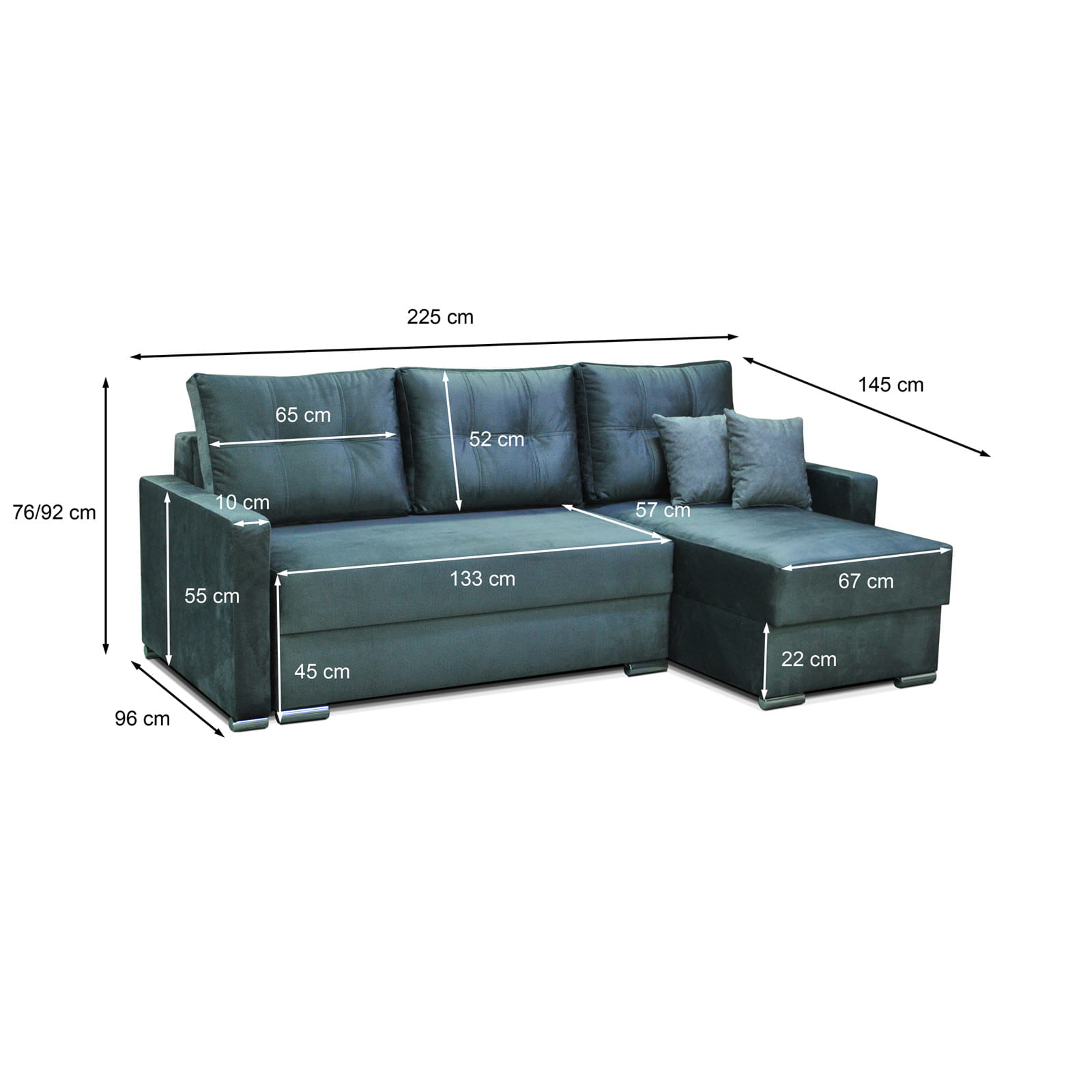 CORNER SOFA BED ROBY 220X140 DIMENSIONS