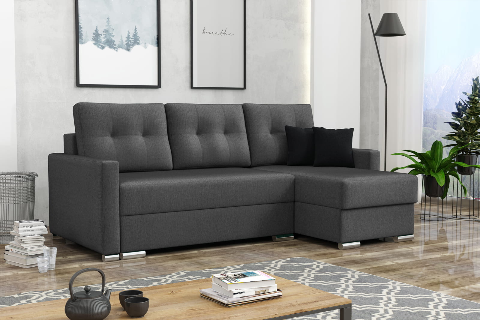 GREY CORNER SOFA BED ROBY 