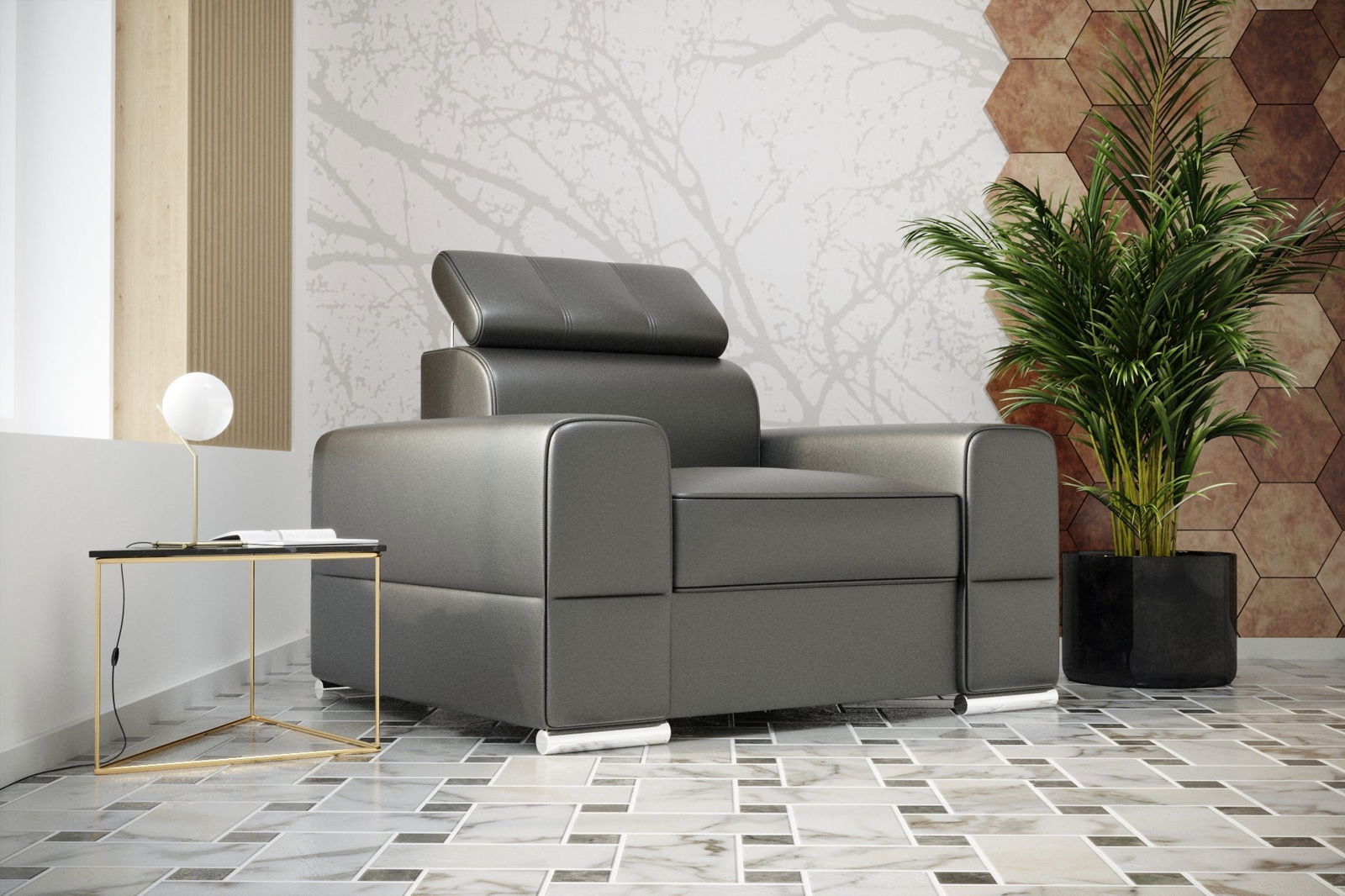 GREY LEATHER CHAIR ROYAL 114 CM -  - My Sofas 