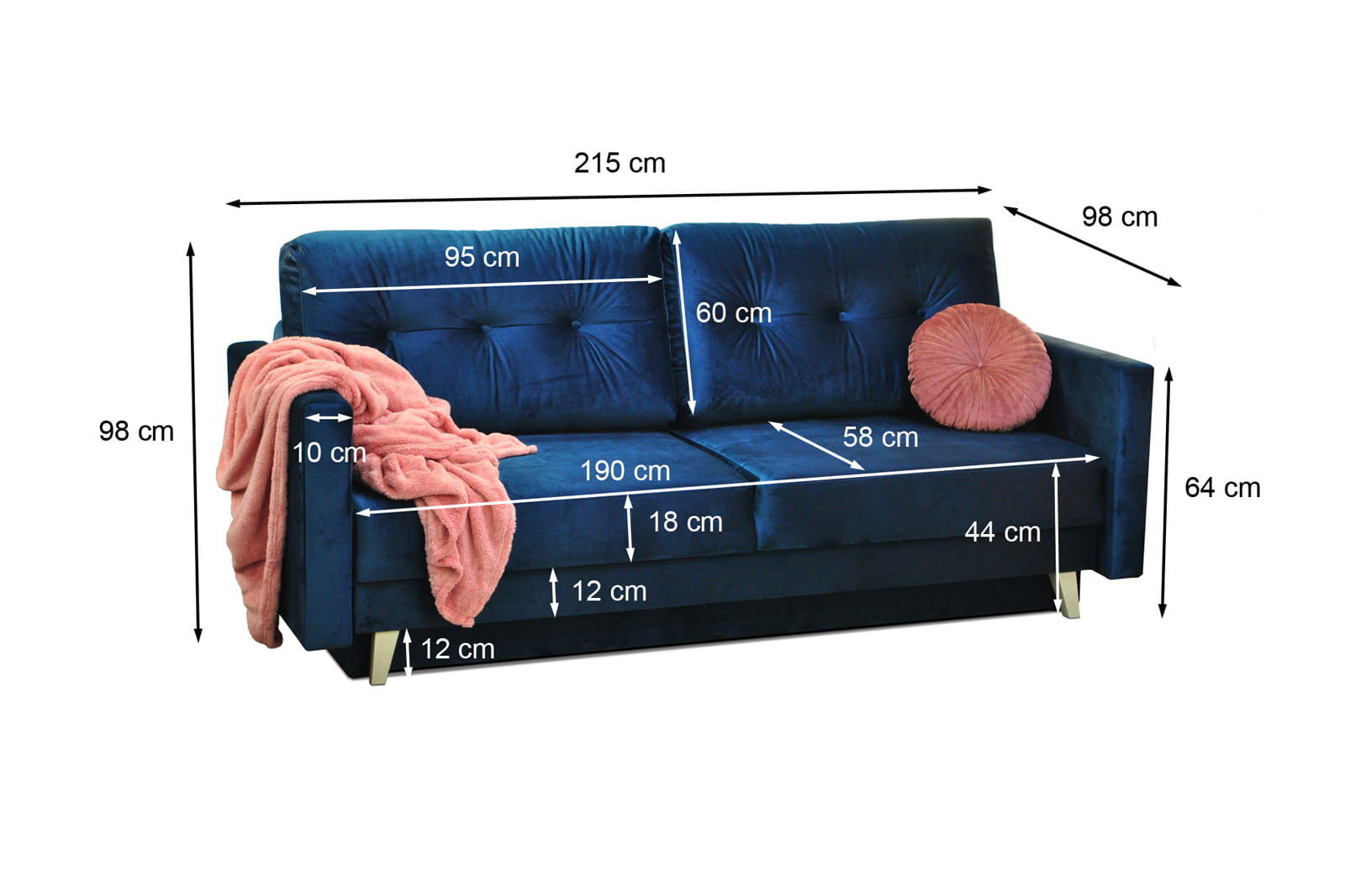 NAVY SOFA BED BERGEN 215X98 CM -  - My Sofas 