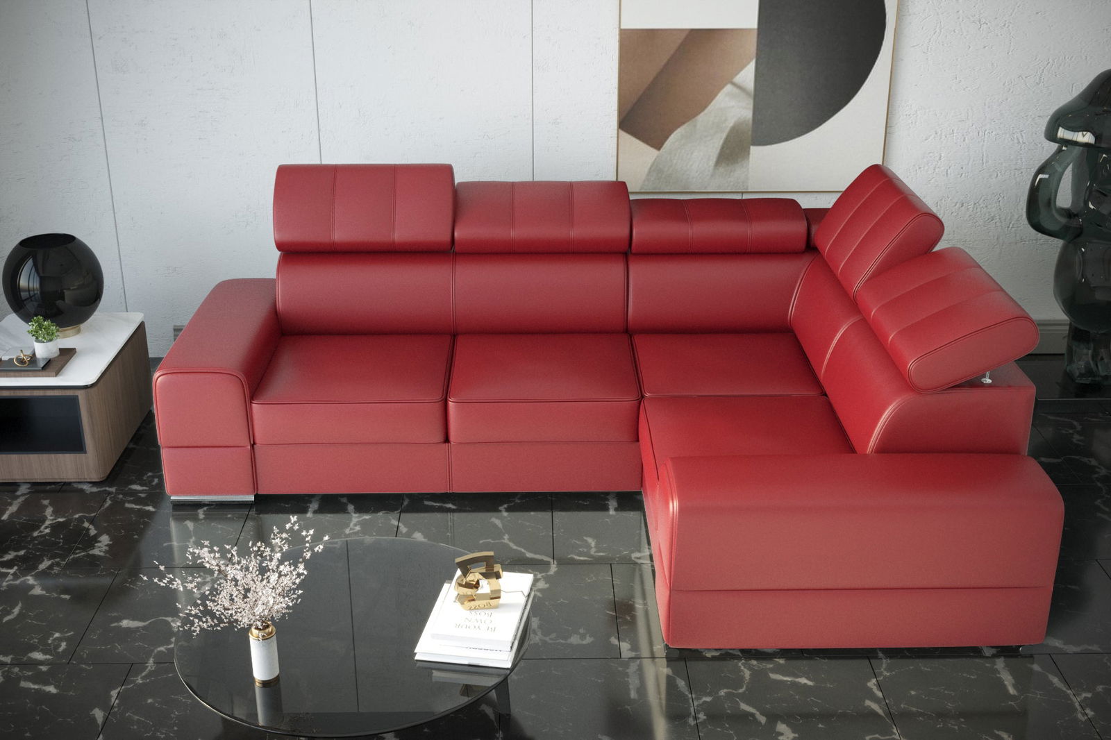 RED LEATHER CORNER SOFA BED ROYAL II 280×210 -  - My Sofas 
