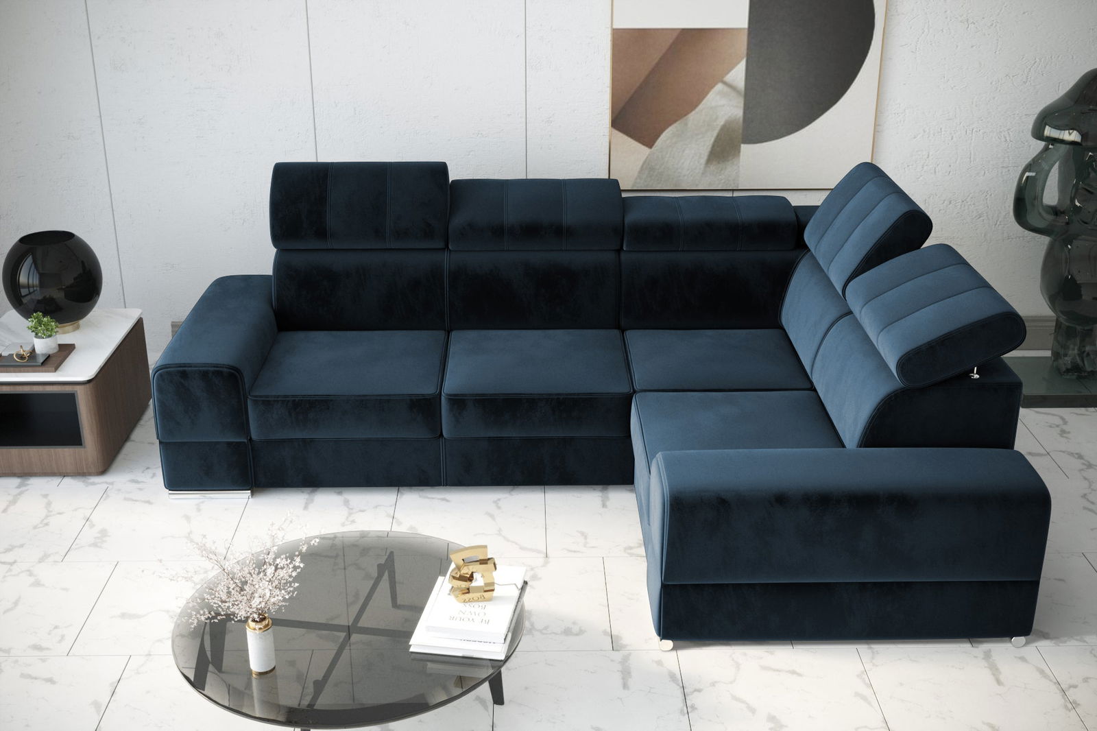 SHADES OF NAVY BLUE CORNER SOFA BED ROYAL II 280×210 -  - My Sofas 