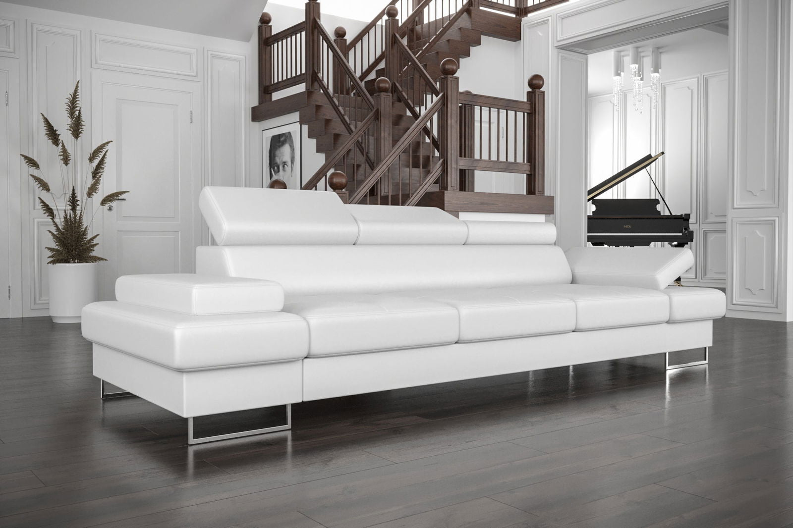 WHITE ECO LEATHER THREE-SEATER SOFA GALAXY II 300 CM -  - My Sofas 