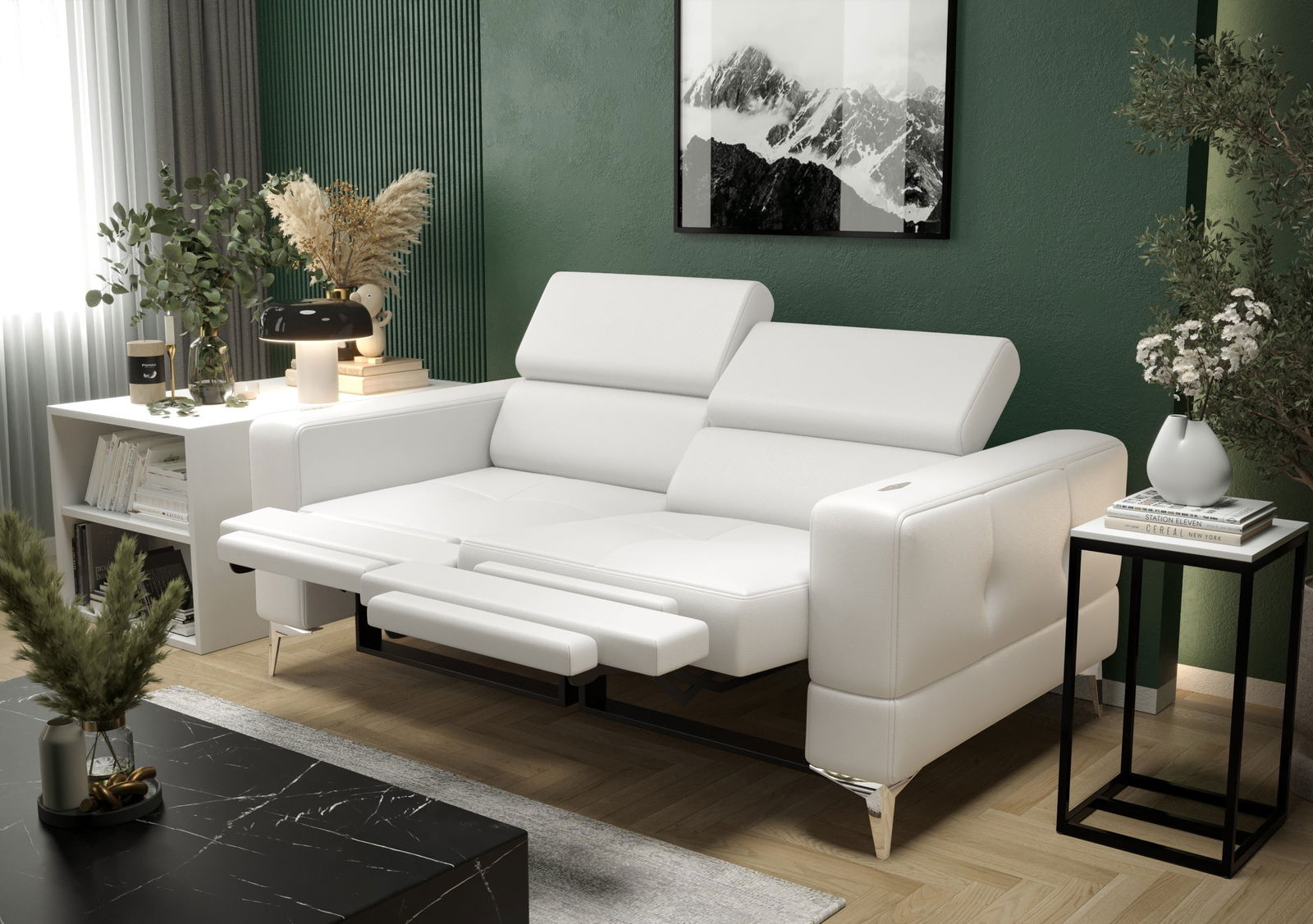 WHITE NATURAL LEATHER TWO-SEATER SOFA TOSCANIA II RELAX 185 CM -  - My Sofas 